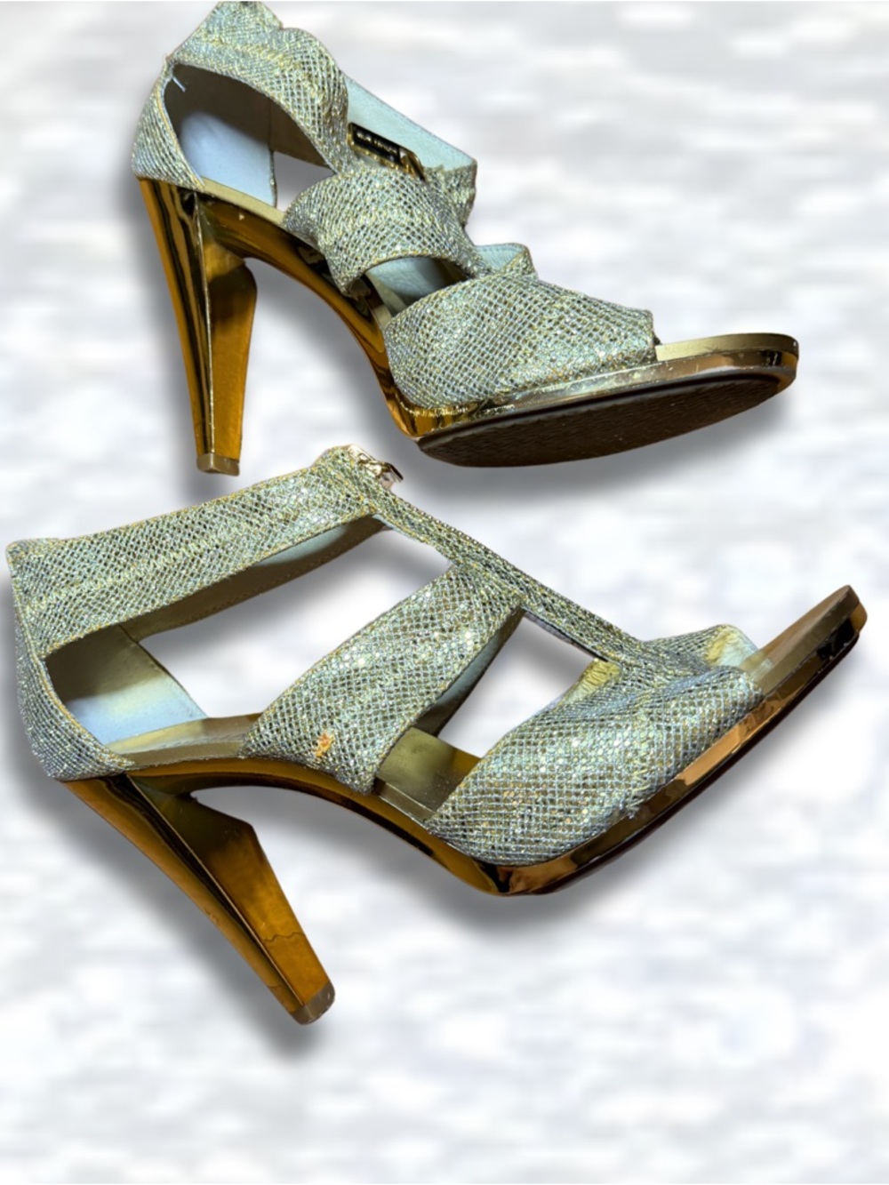 MICHAEL Michael Kors Gold Glitter T-Strap Heels